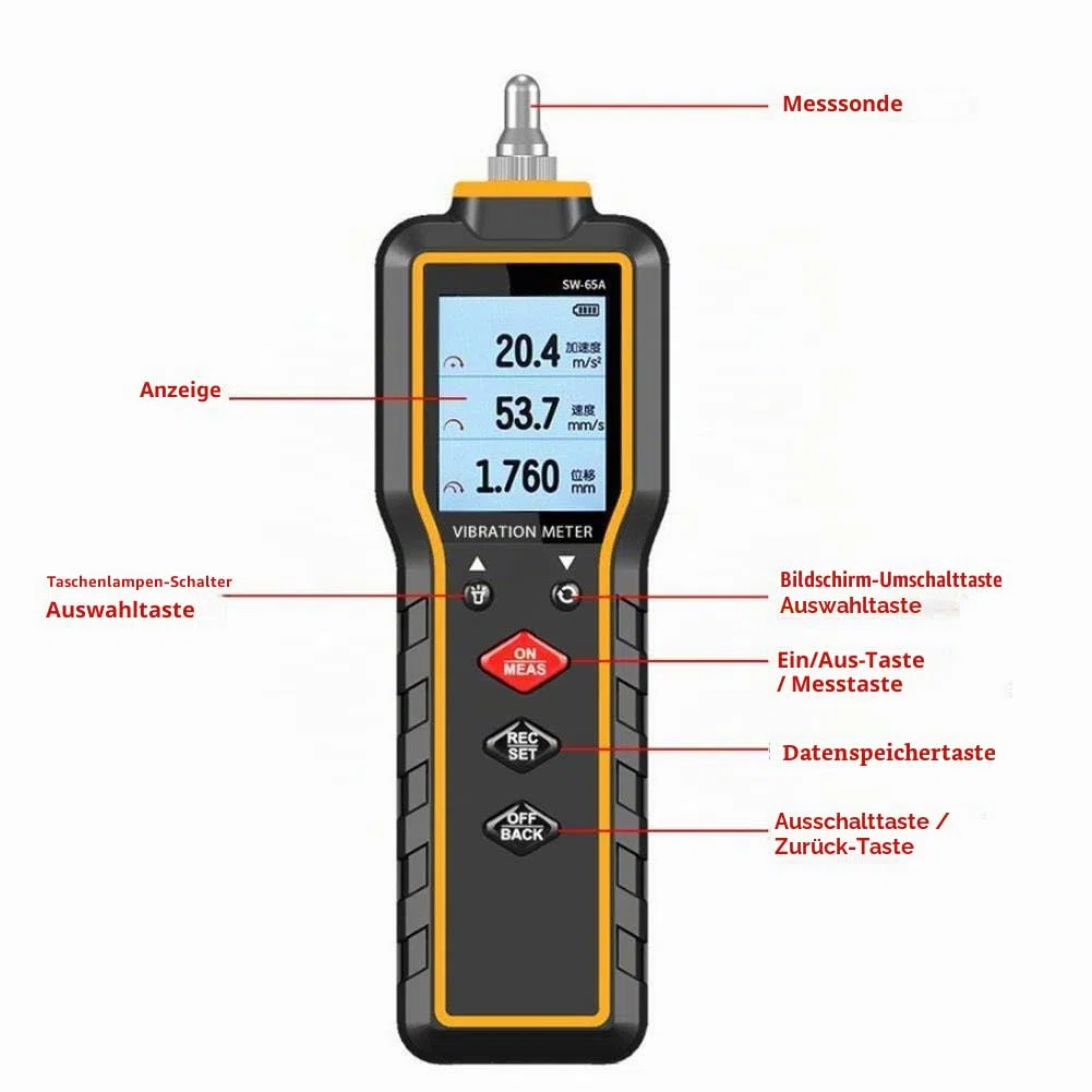 Walfront Vibrationsmessgerät, SW-65A Digitaler Vibrationsmessgerät-Tester Handheld-Vibrationsmessgerät-Tester Messgerät-Messmaschine, Vibrometer-Analysator