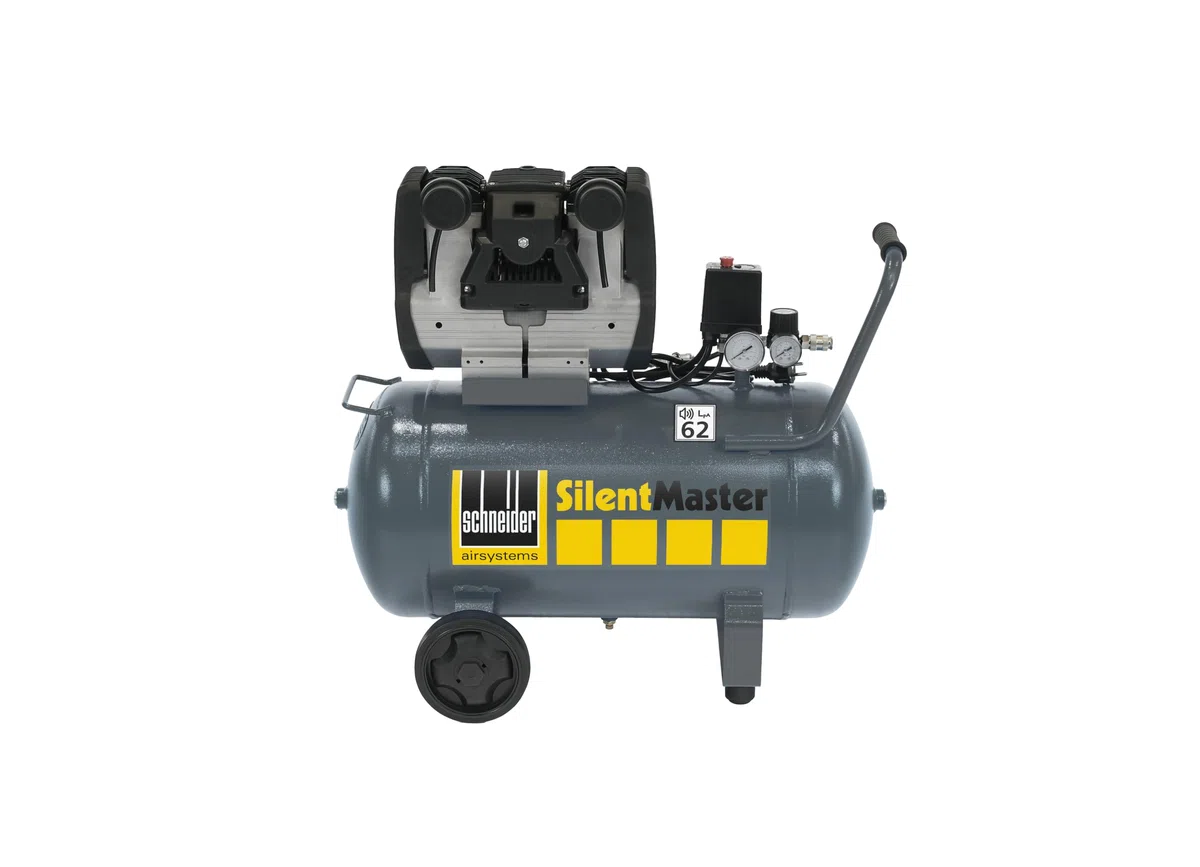 SCHNEIDER SILENTMASTER Luftkompressor 50 Liter Ölfrei Maximaler Druck 9 Bar Leistung: 2 PS Geräuschpegel: 62 dB LwA