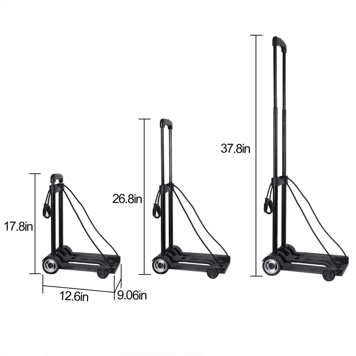 KINJOEK 25 kg faltbare Sackkarre, solide Konstruktion, Allzweckwagen für Gepäck mit 2 übergroßen Rädern, Bonus-Bungee-Seil, zusammenklappbar, leicht und kompakt, Gepäckwagen für Reisen, Schwarz