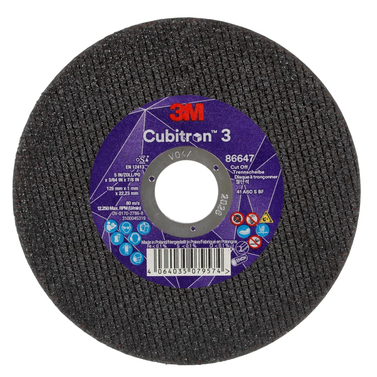 3M Cubitron 3 Trennscheibe, 86647, 60+, T41, 125 mm x 1 mm x 22,23 mm, EN, 25/Pack