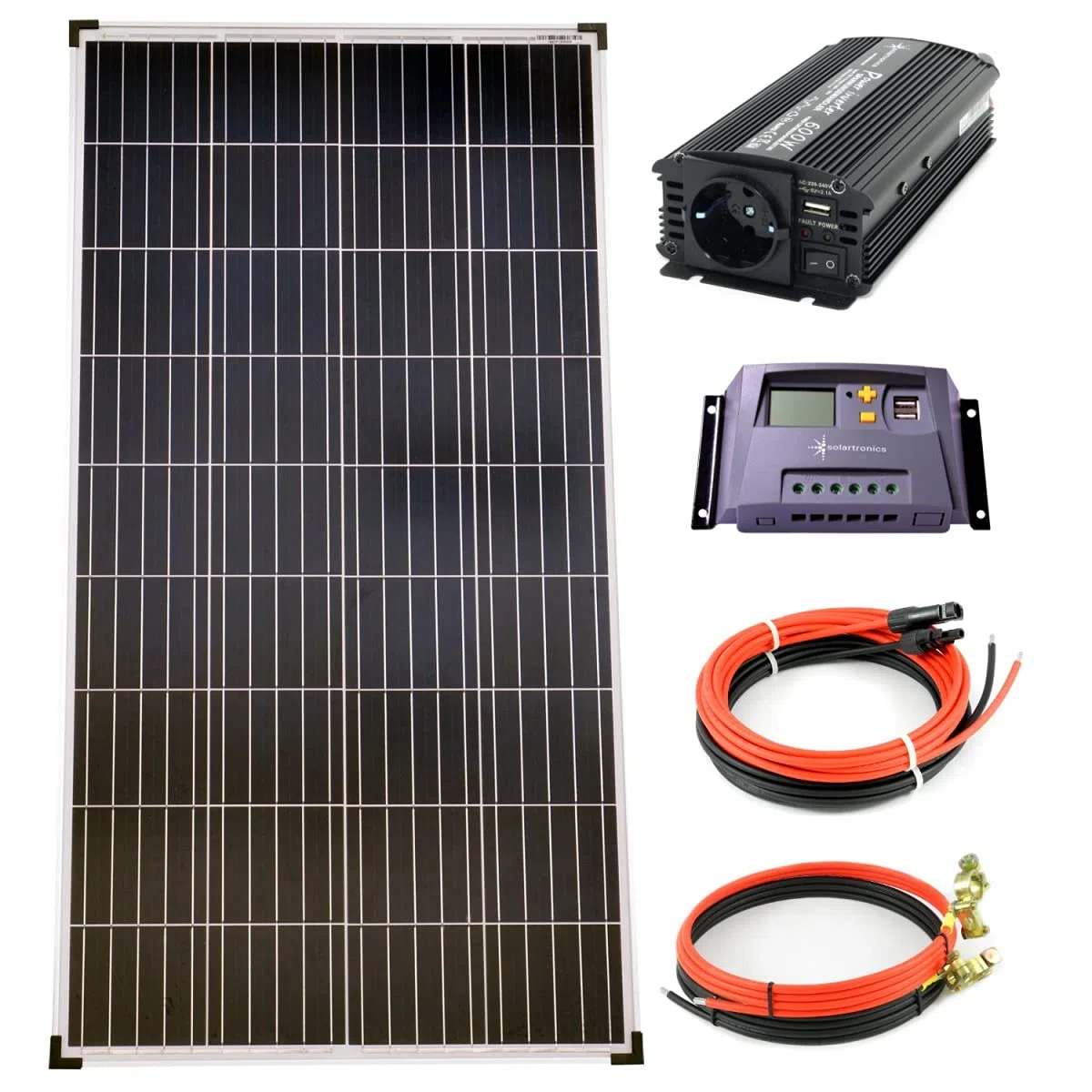 Komplettset 1x130 Watt Poly Solarmodul NM 600 W Spannungswandler 10A Laderegler gelb Photovoltaik Inselanlage