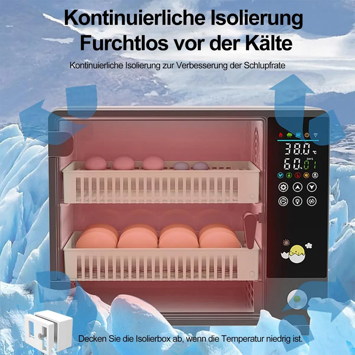 Brutautomat Vollautomatisch, 24 Eier Brutapparat, mit automatischer Eierwendung und automatischer Befeuchtung, Temperaturkontrolle, LED-Touchscreen, doppelte Stromversorgung, für Bruthühner, Wachteln