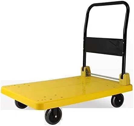 Plattformwagen, Schubkarre, zusammenklappbarer Plattformwagen, Kunststoffdeck und Metallgriff, Handwagen mit Rädern, zusammenklappbarer Schubwagen zum Bewegen von Gepäck