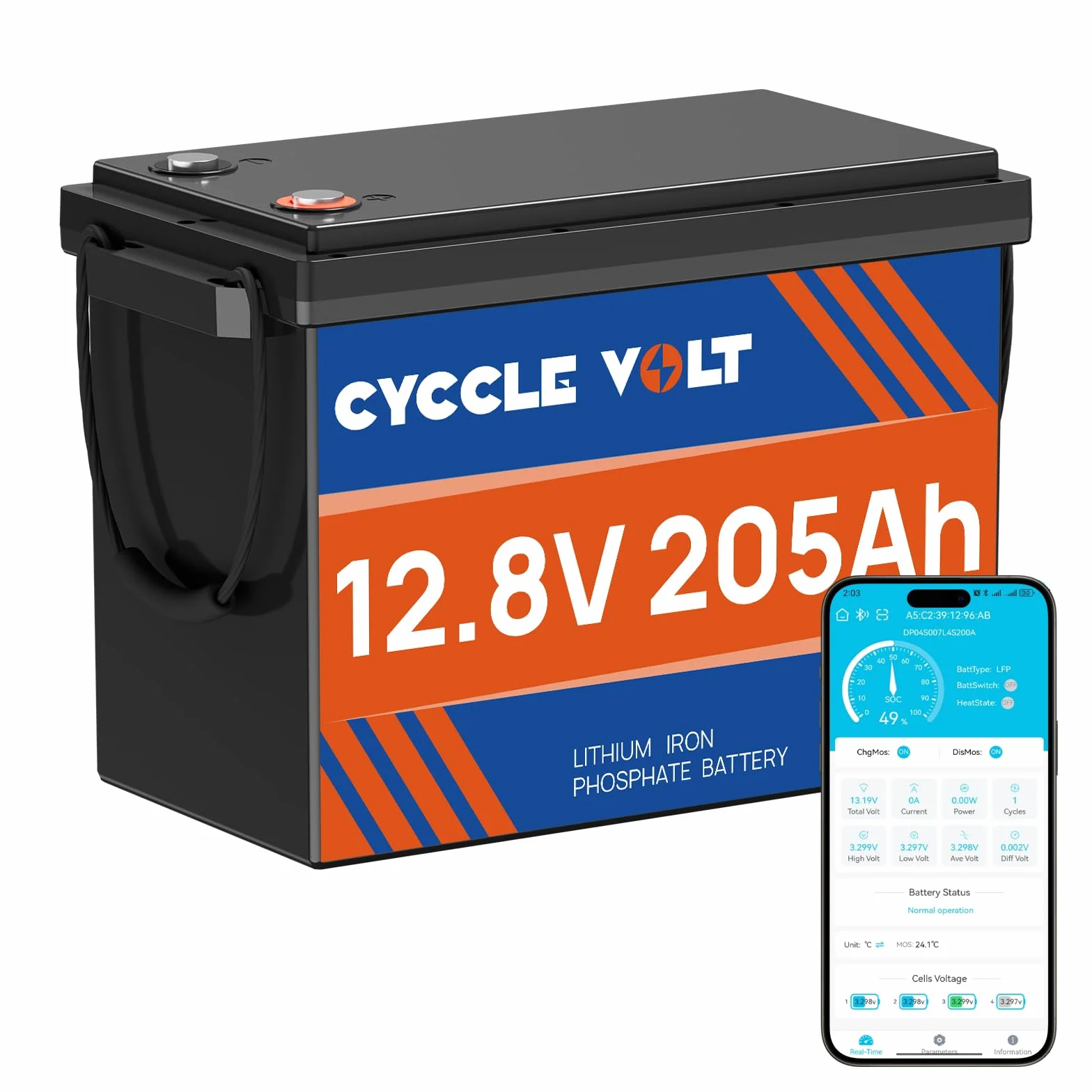 LiFePO4 Batterie 12V 200Ah(205Ah) mit 200A Bluetooth BMS, App-Steuerung, 8000+ Deep Cycle Batterie Perfekt für Wohnmobil, Trolling-Motor, Solaranlagen, Off Grid