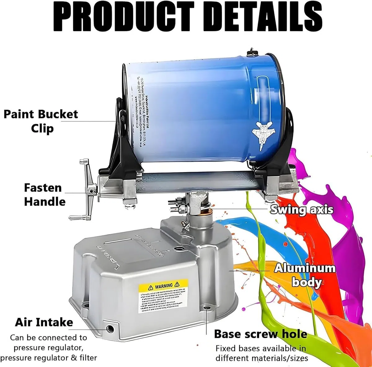 Luftbetriebener Farbschüttler, 1–5 l Fassungsvermögen, Mischer, Schüttelmaschine, 15 Min./Eimer, 0–500 U/min, zum Mischen von Farben und Aquarellfarben