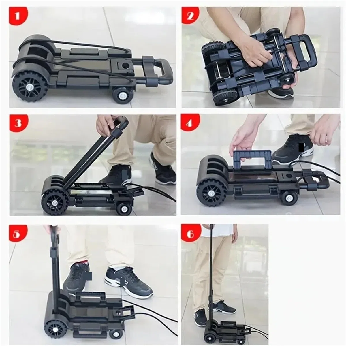 Sackkarre Klappbar 2 Runden zusammenklappbarer Handkarren, schwarz, Kleiner, Leichter Wagen, tragbar, teleskopisch, Dolly, Rucksack, Gepäck, Reisen, Umzug, Einkaufen