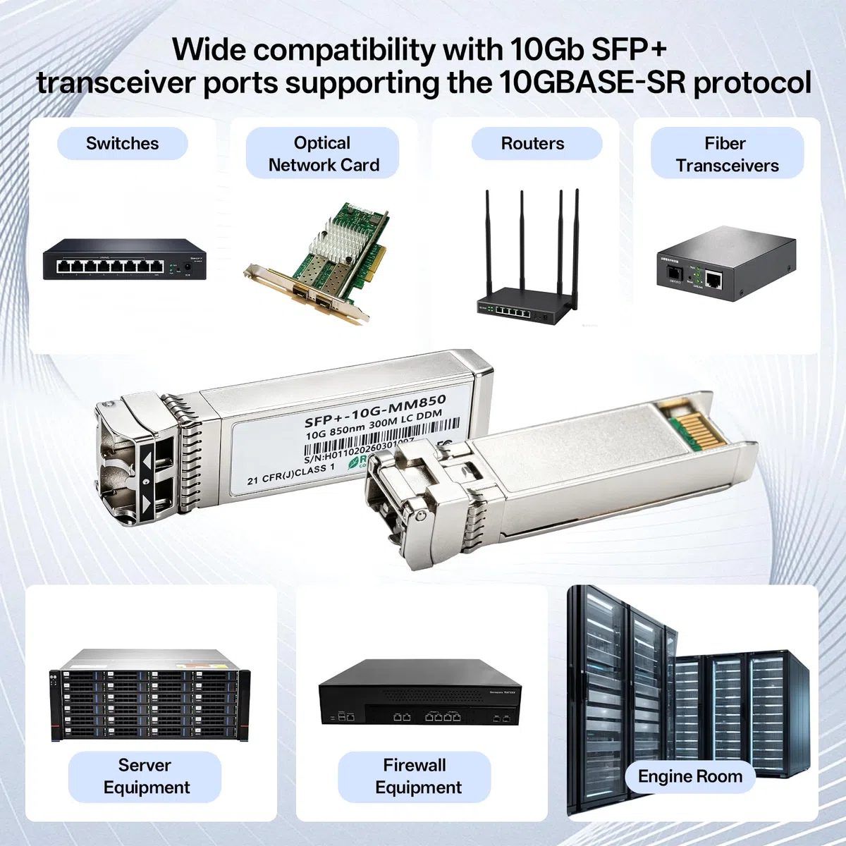 10Gb SFP+ SR Multimode Modul, 10GBase-SR LC Transceiver mit Maxim Chip, 850nm, bis zu 300m, Kompatibel für Cisco SFP-10GSR,Meraki, Mikrotik S+85DLC03D, Ubiquiti UniFi, Netgear, Zyxel, D-Link, TP-Link