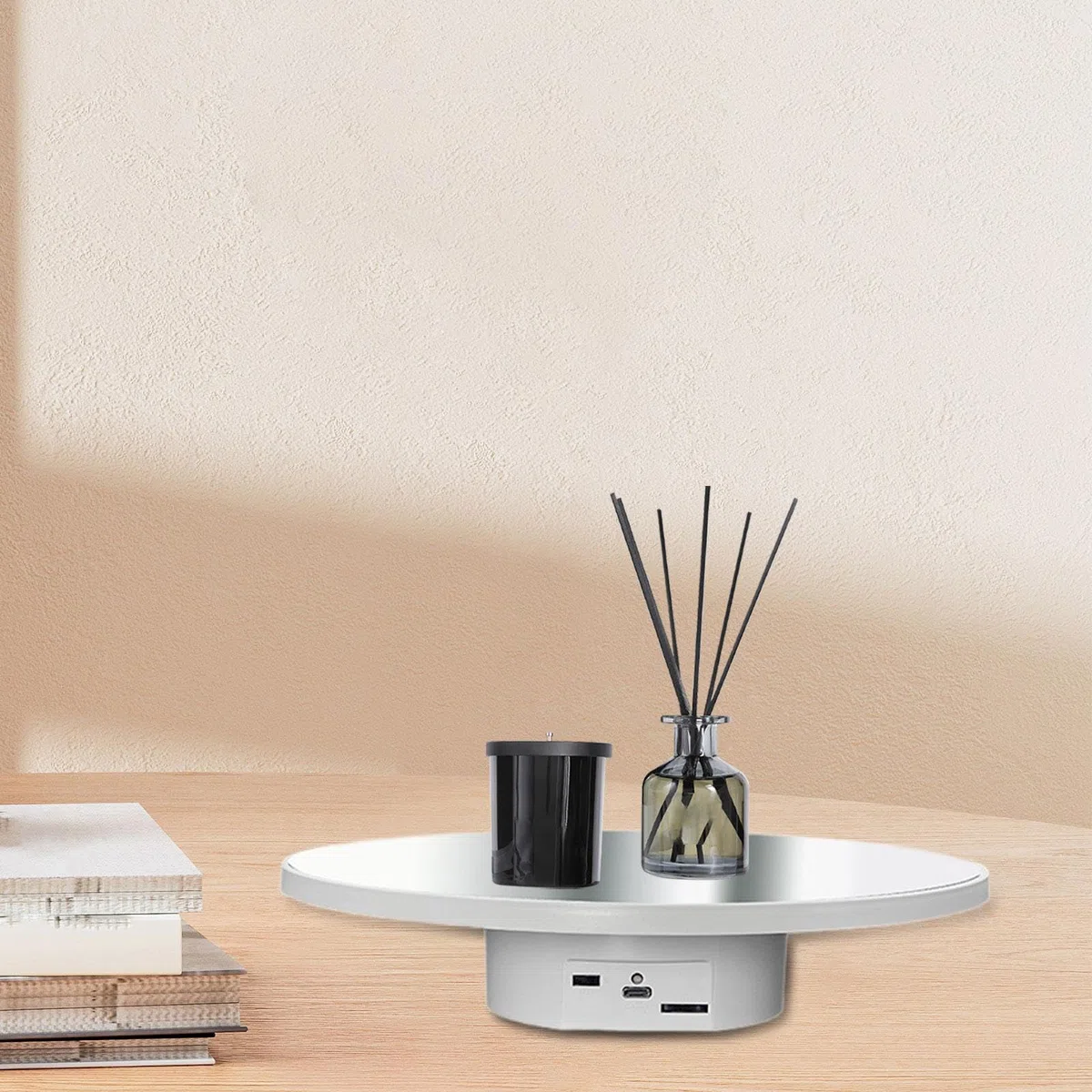 Oshhni Motorisierter elektrischer Drehteller, automatisches Präsentationstablett für Geschenke, Mehrzweck, drehbarer Drehteller für die, 25 cm Weiß