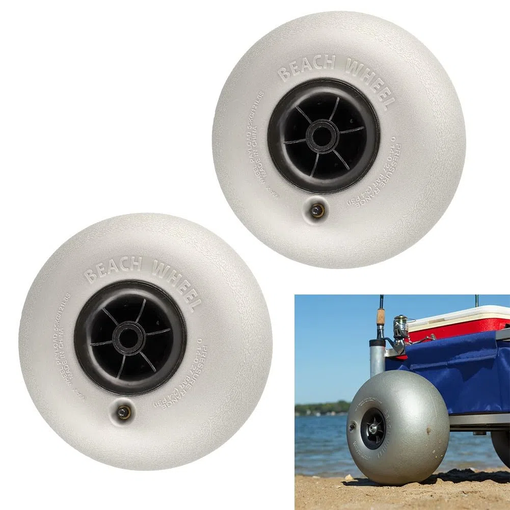 2 x Strandballon-Räder, 30,5 cm PVC-Trolleyreifen mit 180 mm Breite für Sand-Campingwagen, graue Ersatzräder, 296 x 180 x 10,5 mm