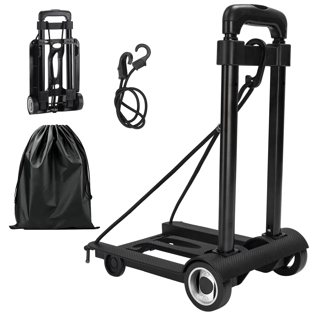 Plattformwagen Sackkarre Klappbar, 50KG Faltbarer Handkarre Kompakt mit Rädern, Mini Transportkarren Handwagen mit Teleskopgriff für Zuhause Büro Einkaufen Reisen
