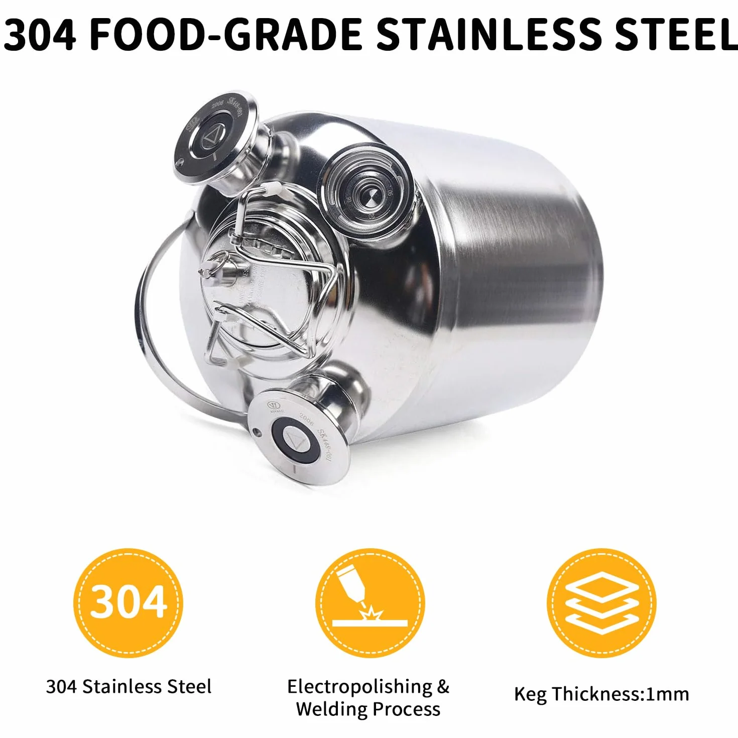 Bier Reinigungsfass Edelstahl, 10L Reinigungsbehälter Zapfanlage 3 Kopf ReinigungsbehäLter mit Deckel und Keg-Spießen A,G,S, Reinigungsgerät Bierreinigungsfass Effiziente Reinigung für Bierzapfanlage