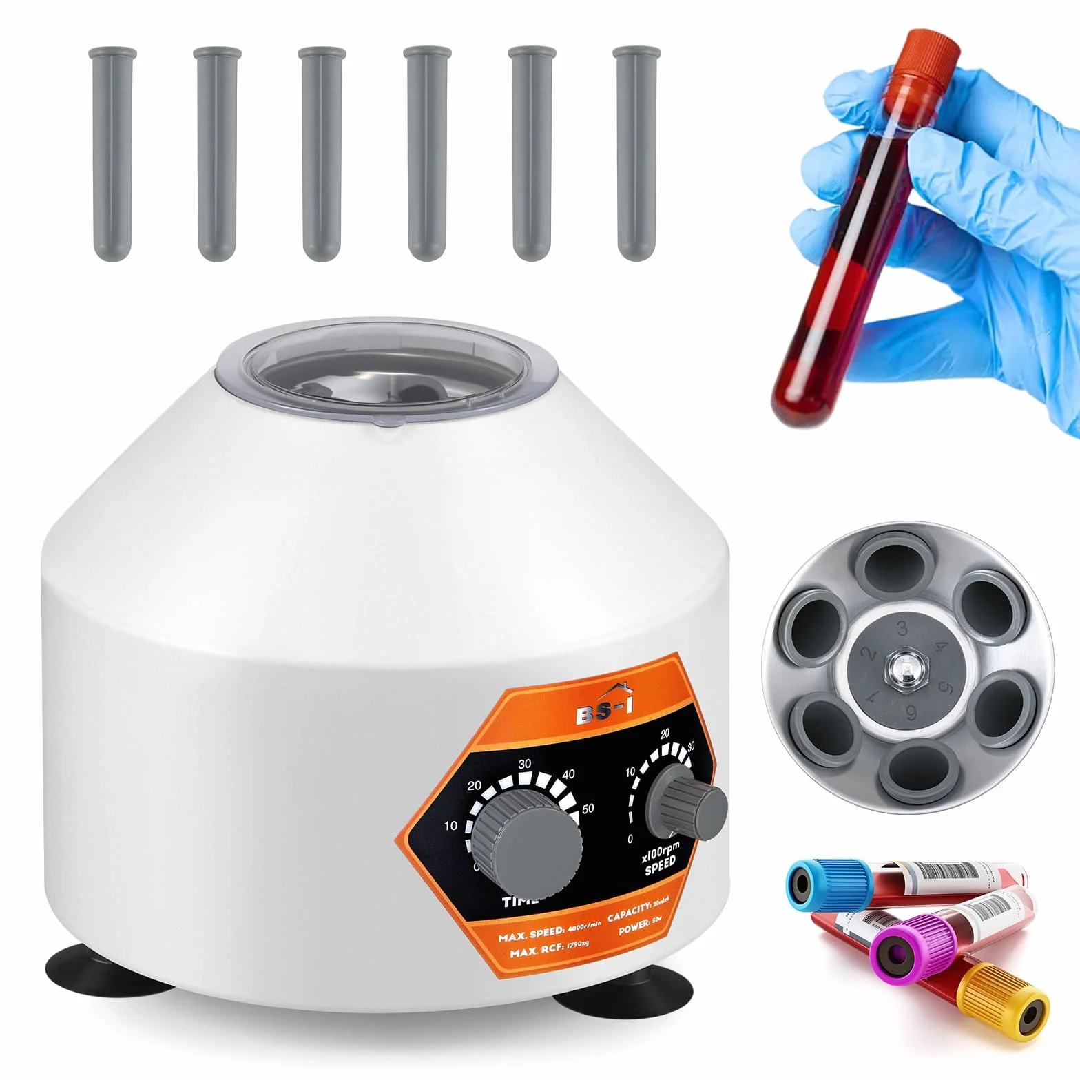 Bonvoisin Labor Zentrifugenmaschine 6X20ml, 4000rpm, 60min Timing, 1790xg Zentrifugalkraft mit transparentem Deckel, PRP PRF Gebrauch für 5/7/10ml Zentrifugenrohre Vacutainer 10/15ml (Original)
