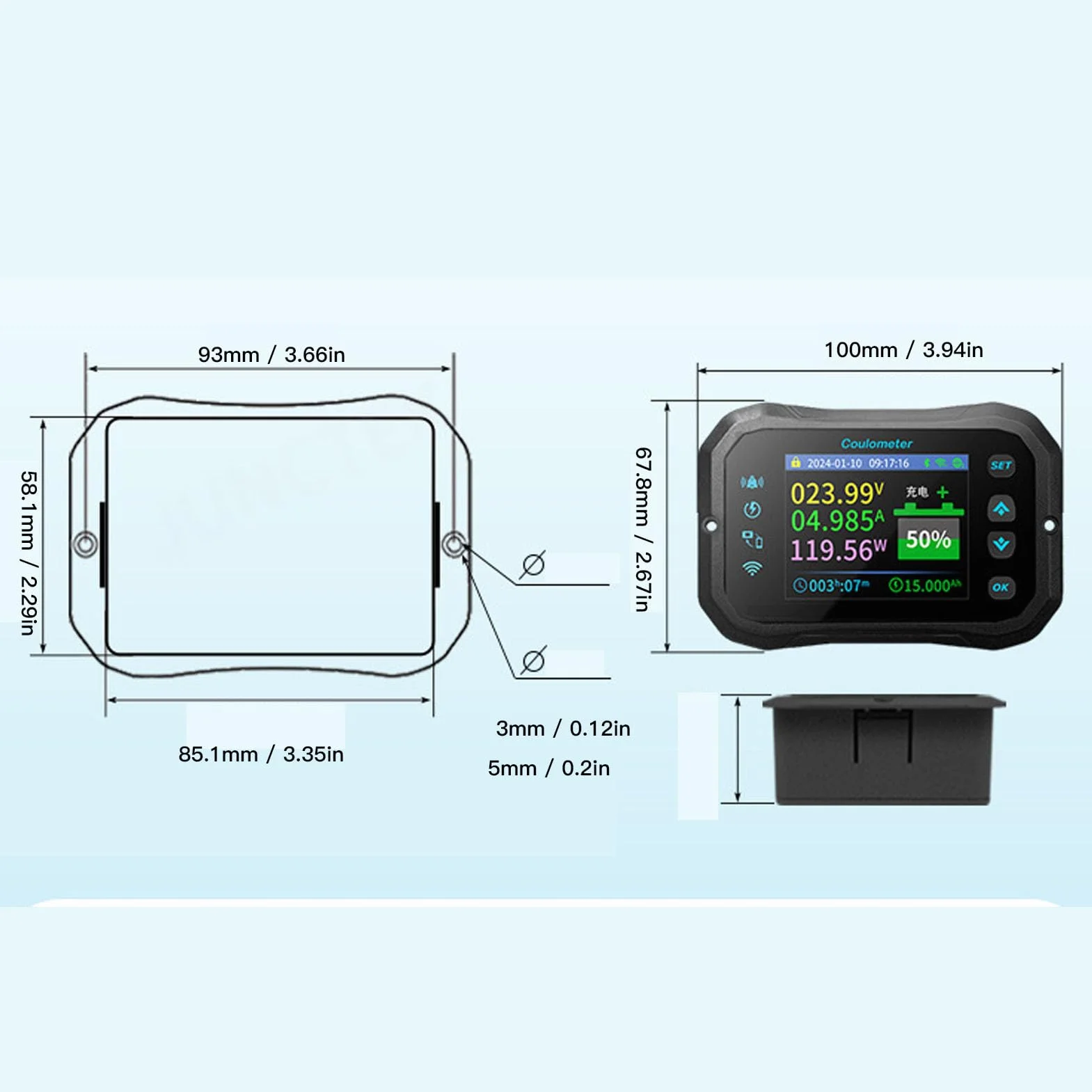 400A WiFi Batteriemonitor, Digitaler Batterie Coulometer 10-100V Batteriekapazität Spannung, Fernüberwachung per App, 2,4-Zoll-Farb-LCD-Coulometer, Für Wohnmobile, Wohnwagen Und Camper