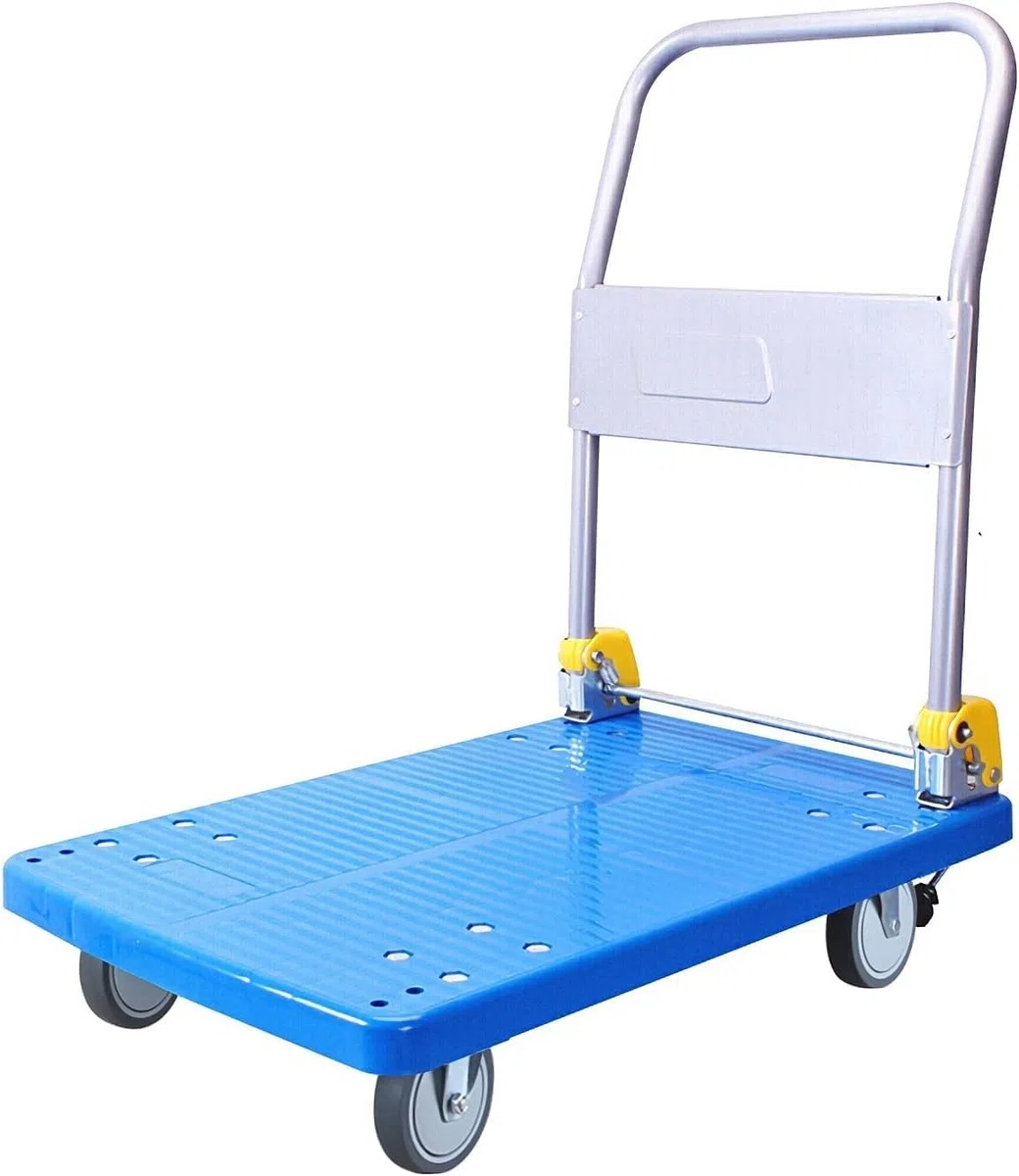 Pritschenwagen, Handwagen mit Kunststoff-Plattform, zusammenklappbarer beweglicher Schubwagen mit Metallgriff und leisen Rädern für Büro, Buchhandlung, Trolley mit hoher