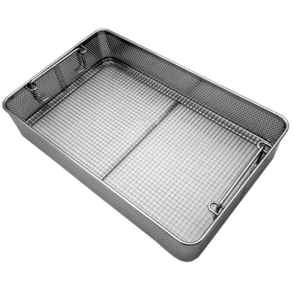 Sterilisationstablett für Instrumente, Desinfektionskorb für medizinische Geräte, Instrumentenkorb aus perforiertem Netz aus Edelstahl 304, für zahnärztliche und medizinische Instrumente(37*23*7cm)