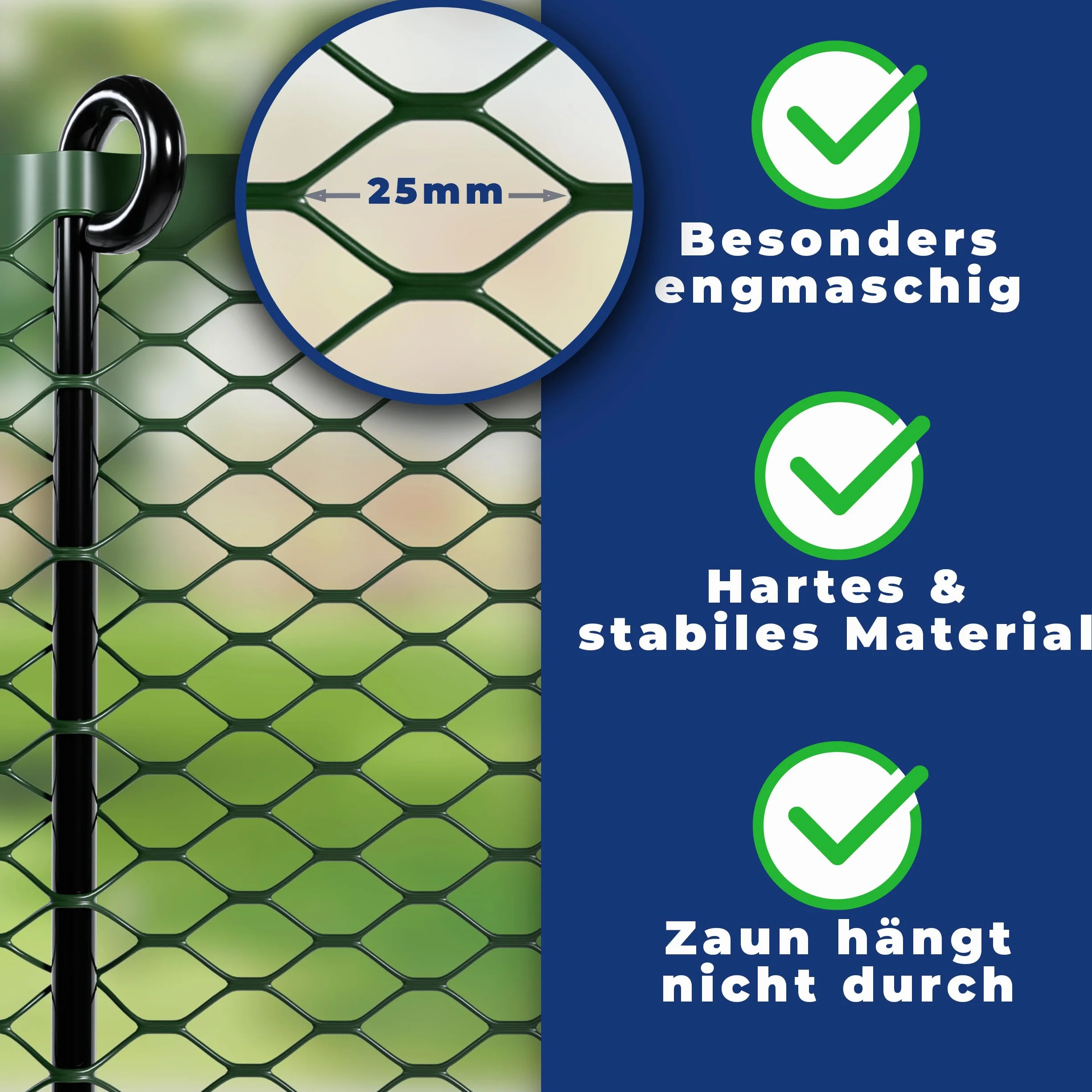 Hühnerzaun I 90cm hoch I 25m lang I Der Zaun für Hunde oder Kleintiere ist besonders engmaschig, stabil - kein Durchhängen I 20x Befestigungen I Hundezaun Garten - Grün