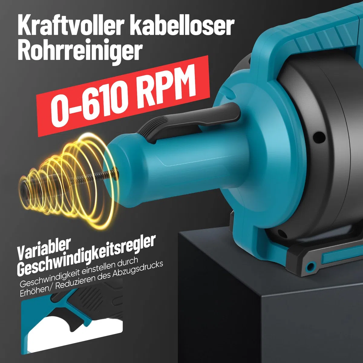 Akku Rohrreinigungsmaschine für Makita Akku 21V,rohrreinigungsspirale elektrisch mit 7.4M, Geeignet für 35–100 mm Rohre,spirale abfluss rohrreinigung für Abwasserkanäle, Toiletten(ohne Akku)