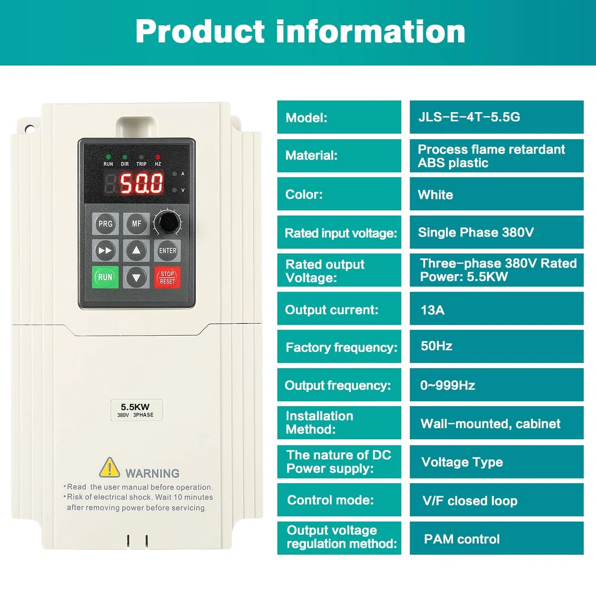 Jadeshay Frequenzumrichter 380V 7.5KW Variateur de Fréquence 3 Phasen Ausgang 3 Eingang Motordrehzahlregler VFD Antriebsumrichter für Ventilatoren, Wasserpumpen, CNC-Werkzeugmaschinen