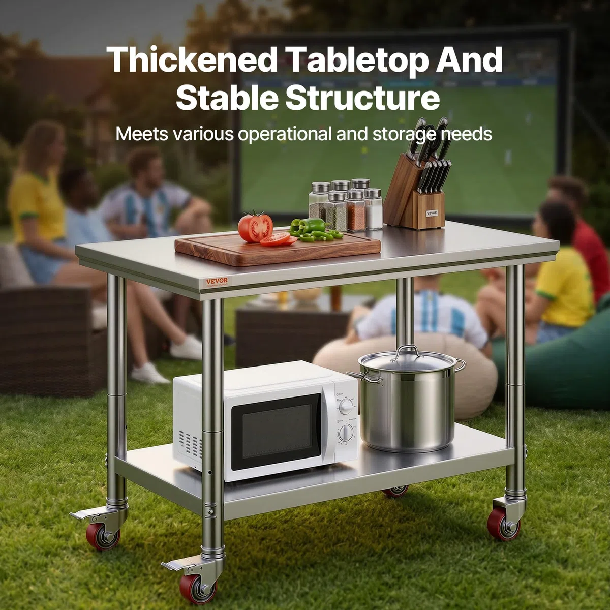 VEVOR Edelstahltisch 90 x 60 x 85 cm Küchentisch mit Tragkraft 136,08 kg, mit 4 Rollen, 3-Fach höhenverstellbar, robuster Vorbereitungstisch für die Lebensmittelzubereitung, Silber