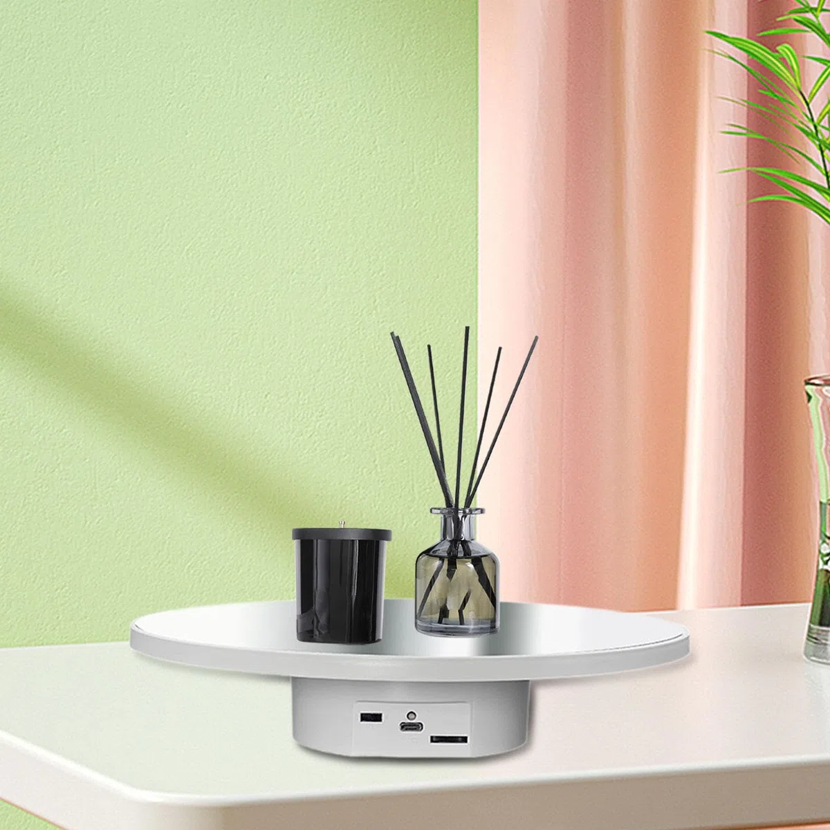 Oshhni Motorisierter elektrischer Drehteller, automatisches Präsentationstablett für Geschenke, Mehrzweck, drehbarer Drehteller für die, 25 cm Weiß