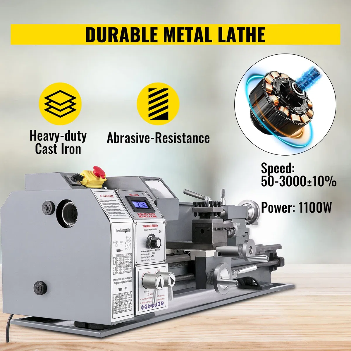 VEVOR Mini Drehbank 220x600mm Drehmaschine Metall 750 W Mini Drechselbank für Metallbearbeitung Drehbank Metall präzise einfach zu bedienen