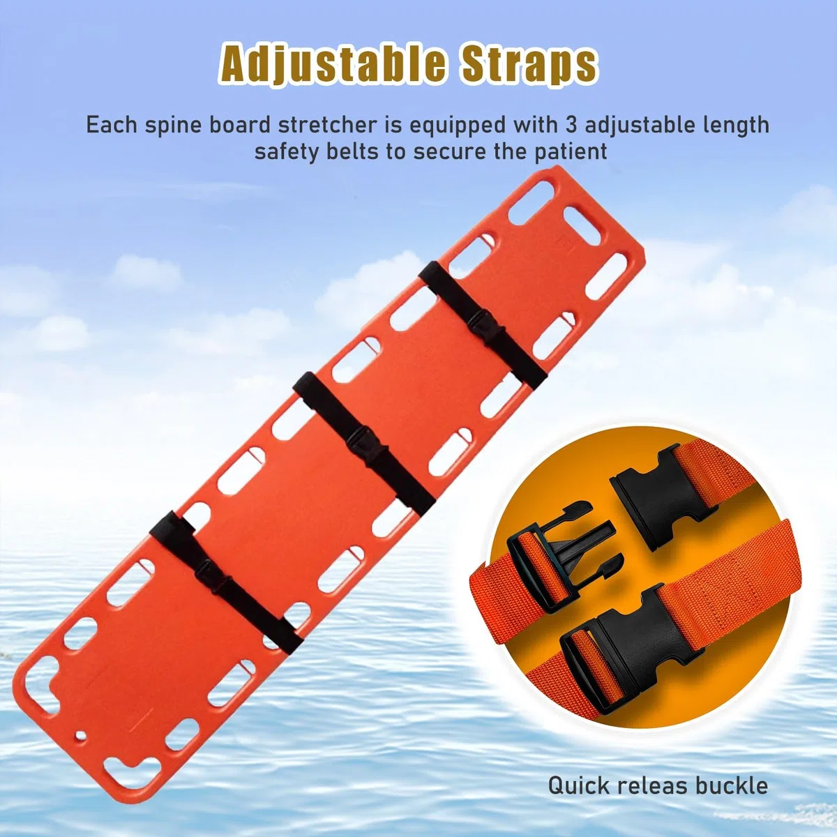 HAIXHX Spineboards Tragbares Schwimmbad-Rettungsbrett, Notfallrettungsbrett Mit 3 Sitzgurten, Wasser Schwimmende Krankentrage First Responder Backboard(184x45x6.5cm/72.5x17.7x2.6in)