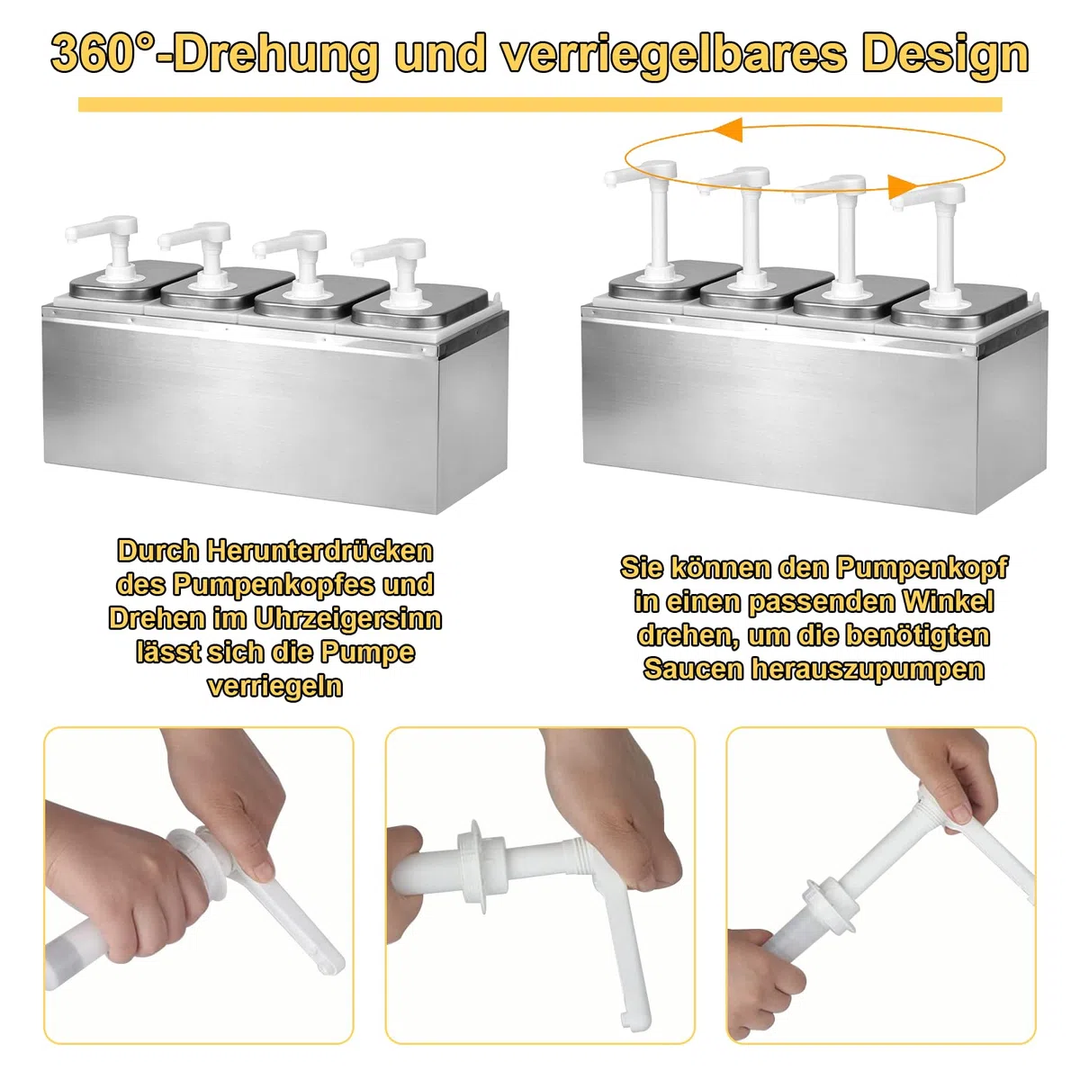 8L Ketchup Spender, Saucenspender mit 4 Pumpen, 8 Etiketten, Abnehmbar, Edelstahl-Gewürzpumpstation Küchensoßenspender, Salat Marmeladen Gewürz Gewürz Quetschpumpenbehälter für Küche und Restaurant