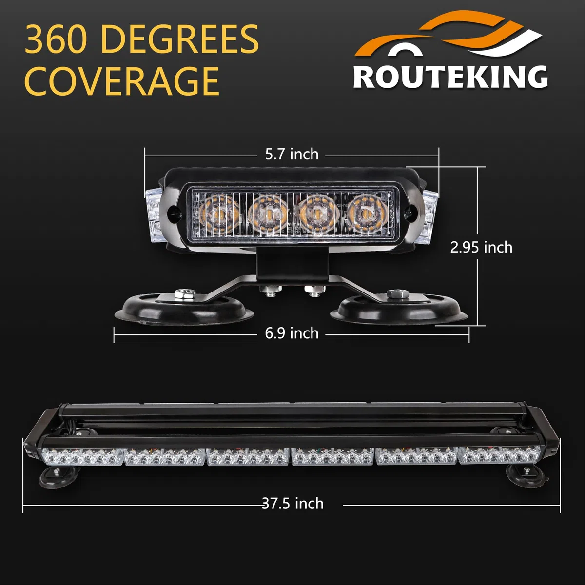 95cm 80LED Rundumleuchte - 12/24V Amber Warnleuchte Blinklicht, 16 Modi Wiederherstellungswarnung gelbes Magnet Notfallblinklampe für Truck Traktor Emergency KFZ LKW (Gelb)