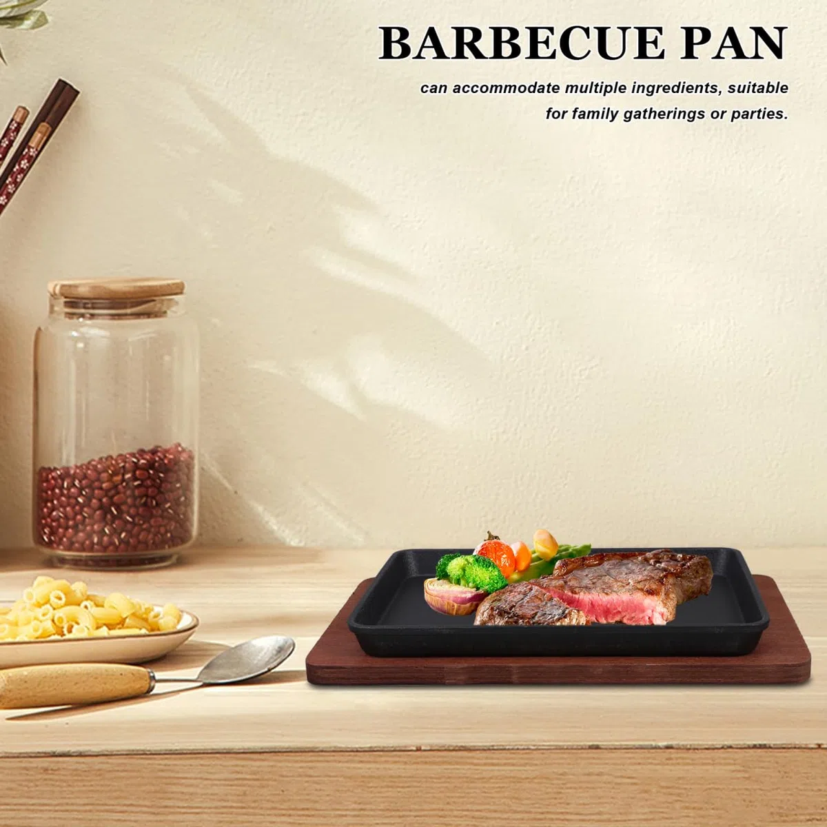 ULTECHNOVO Gusseisenpfanne Induktion Quadratische Steakplatte | Inklusive Holzsockel, 23.2x17.3cm, Schmiedeeiserne Pfanne Alternative, Ideal für Steak, Grillen, Zuhause & Restaurant
