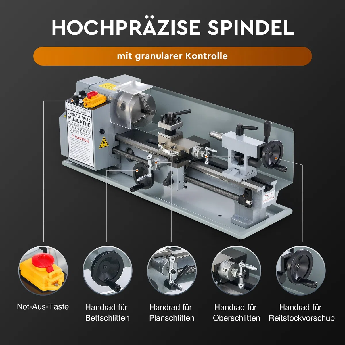 CREWORKS Metalldrehmaschine 550W Drehmaschine 7 x 14 Zoll Tischdrehmaschine 180 x 350MM Drehbank Metall 2250 RPM Mini-Metalldrehmaschine für Metallbearbeitung Metal Lathe (7 x 14 Zoll)