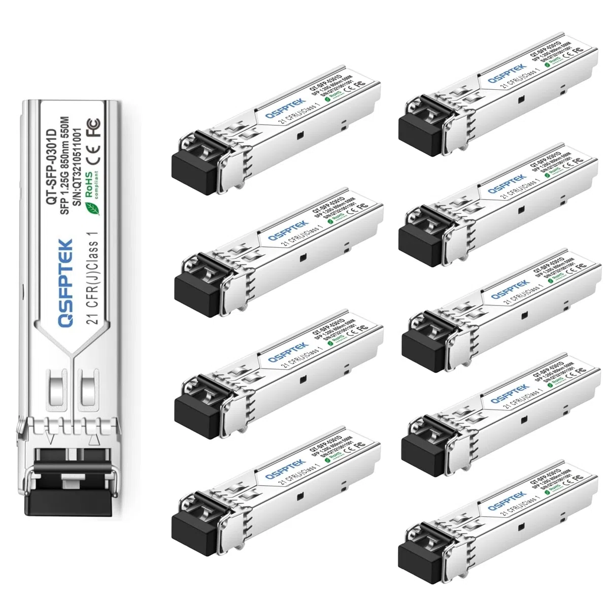 QSFPTEK (10Pack) 1000Base-SX Gigabit SFP Transceiver, 850nm 550m DDM 1G SFP Modul, LC Port Multimode Mini-GBIC SFP für Cisco GLC-SX-MMD/GLC-SX-MM, Ubiquiti UF-MM-1G, Mikrotik, offene Schalter
