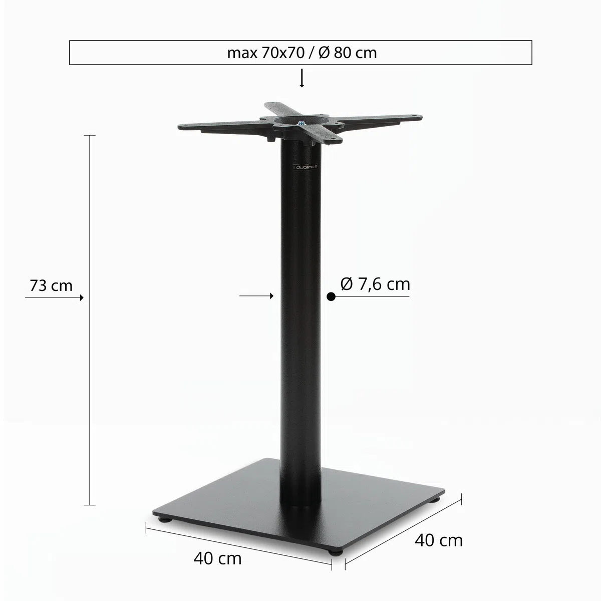 Premium Tischgestell Stahl- PJ6087 | schwarz | Höhe 72 cm | Bodenplatte 40x40 cm | max. Tischplattengröße 70x70 cm | Ideal für Esstische