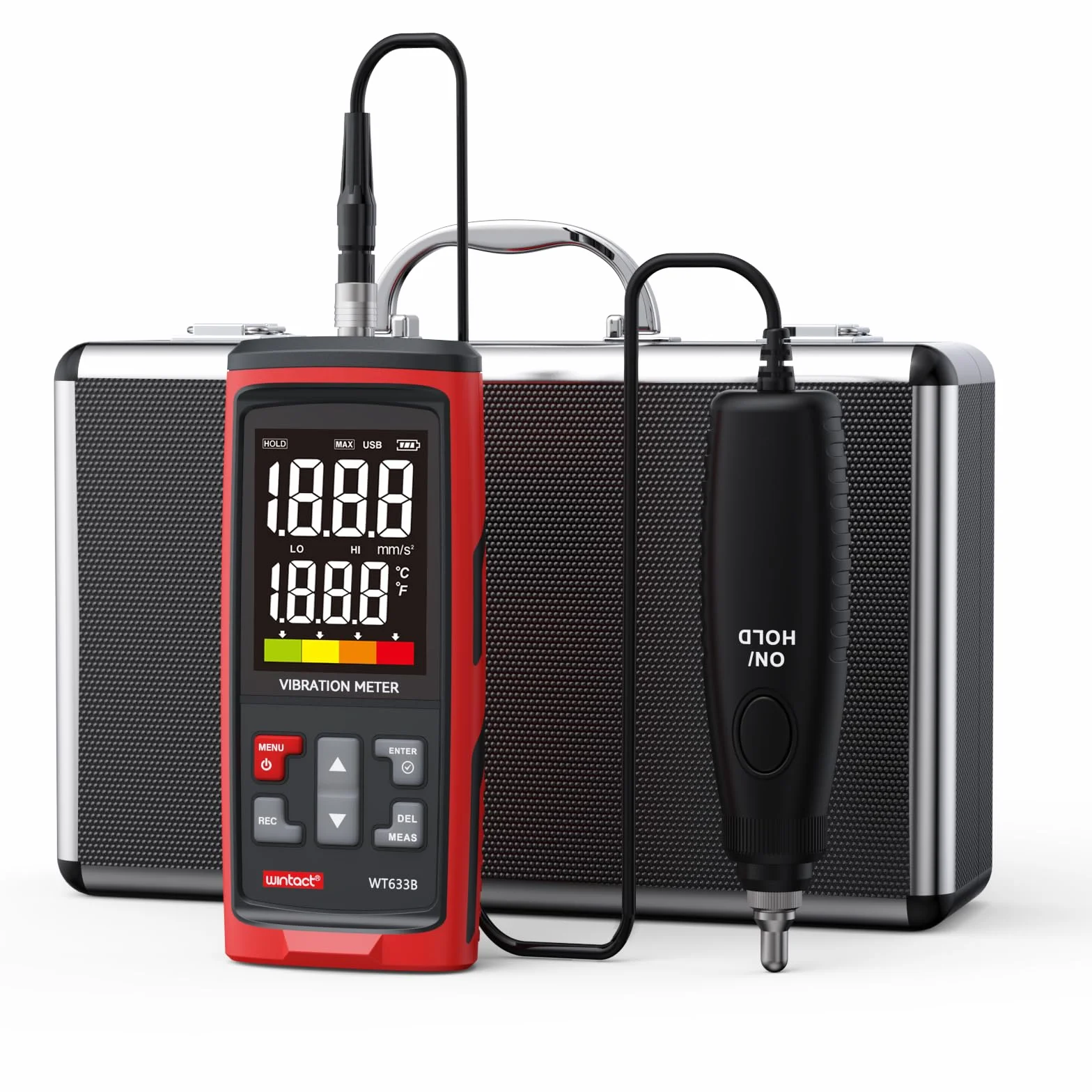 Wintact Vibrationsmessgerät, Messanalyse mechanischer Anlagen: Schwingungsbeschleunigung, Geschwindigkeit, Verschiebung, Temperatur für Motoren, Generatoren (WT633B)