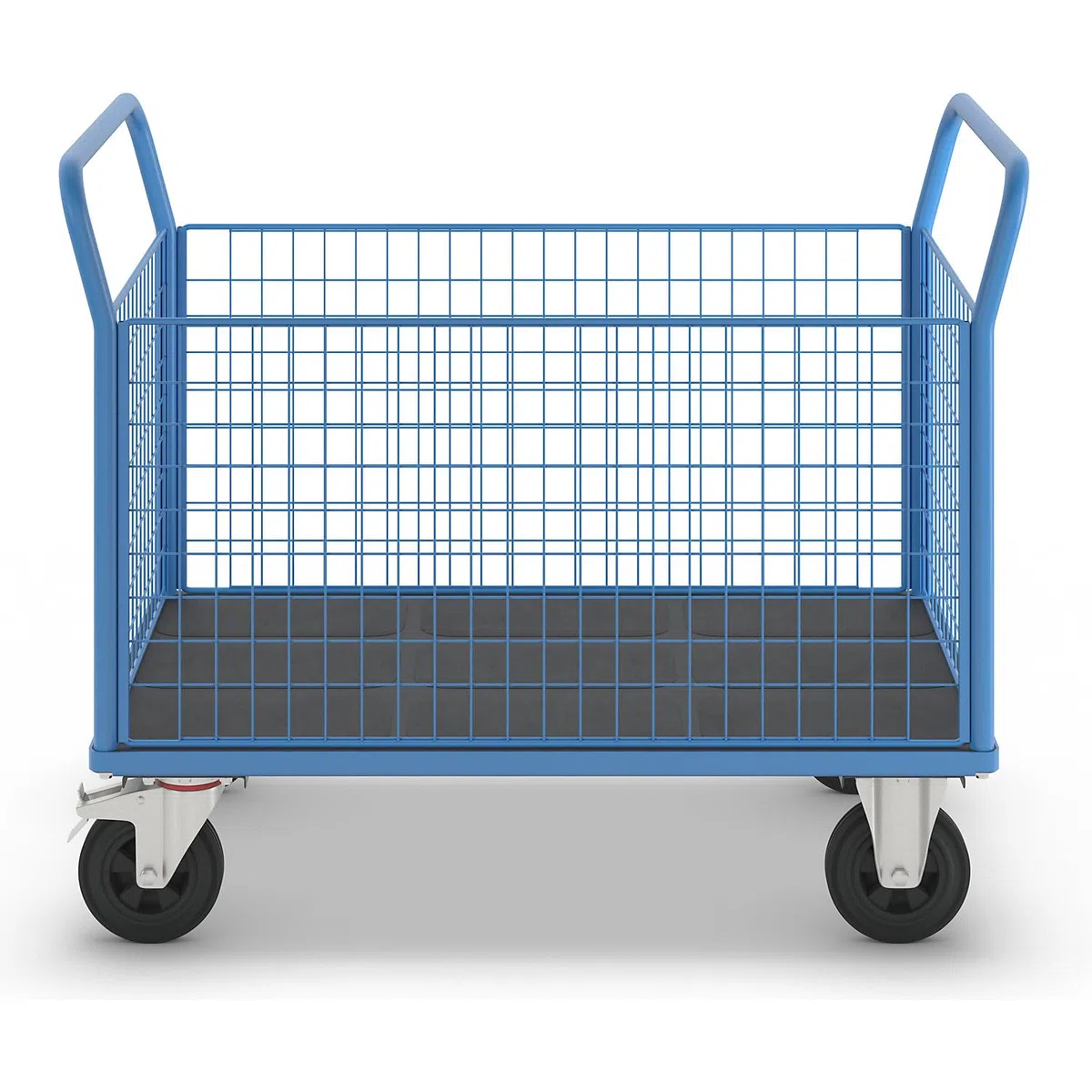 eurokraft pro | Plattformwagen | 4 hohe Gitterwände, LxB 1250 x 800 mm, Vollgummireifen