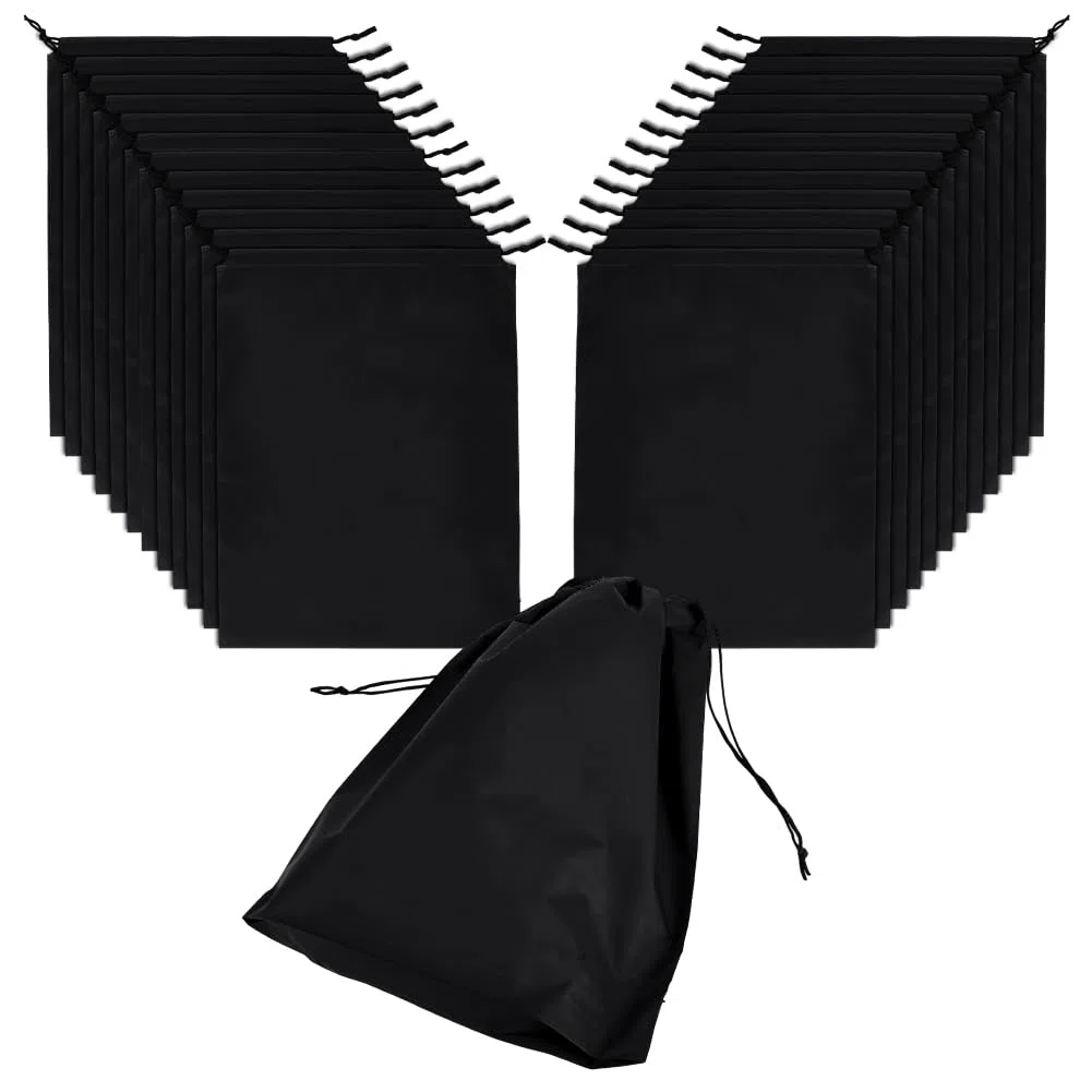 24 Stück Schuhbeutel, 40x30cm Schwarz Wasserabweisend Schuhtasche Großpackung Staubabweisende Schuhtaschen Mit Zugband Wiederverwendbares Für Schuhe Kleidung Spielsachen