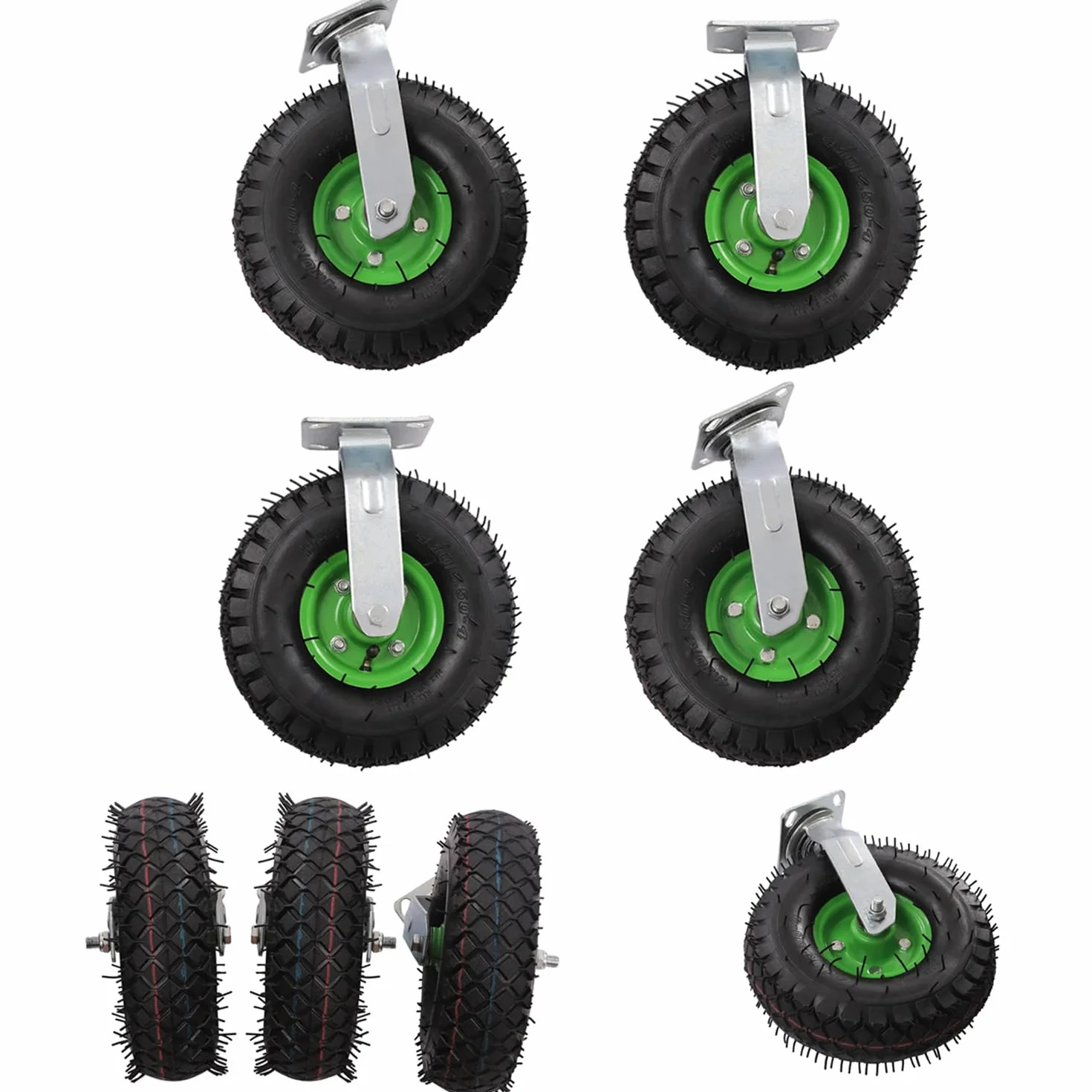 Schwerlastrollen 215mm Lenkrollen,250 x 90 mm Satz Mit 4 Schwerlast Rollen,Inklusive 2 Stück 360° Drehbare Transportrollen, Leise Pneumatische Räder auf Stahlringen,Für Trolleys