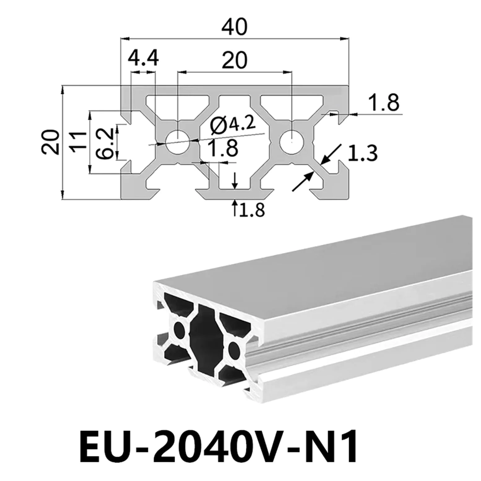 Aluminium gedrückt, 1 stück Silber 2040V-N1 V-slot Aluminium Profil Eloxiert Extrudierten Aluminium 3D Drucker Führungsschiene(330mm)
