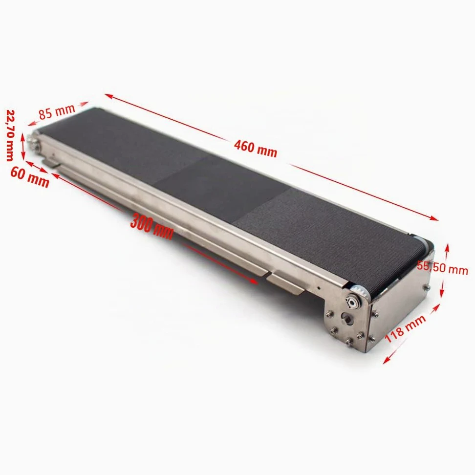 DC 24 V Edelstahl-Förderband, Mini-Frachtspur, automatischer Förderband, 460 mm x 85 mm, Traglast 3,5–5 kg 35U/min (Nur Maschine)