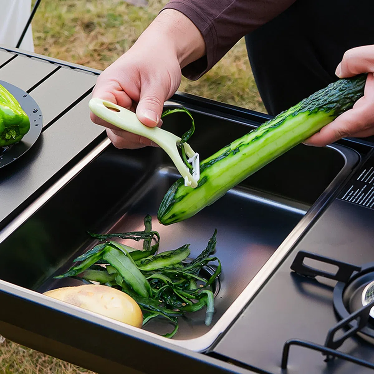 Campingspüle Vielseitig, Spülwanne, Becken, Abwaschschüssel | Edelstahl Kompakt, faltbar, leicht, für Camping, Picknick, Angeln, Reisen, Wäsche, Innenbereich, Zuhause, Küche,