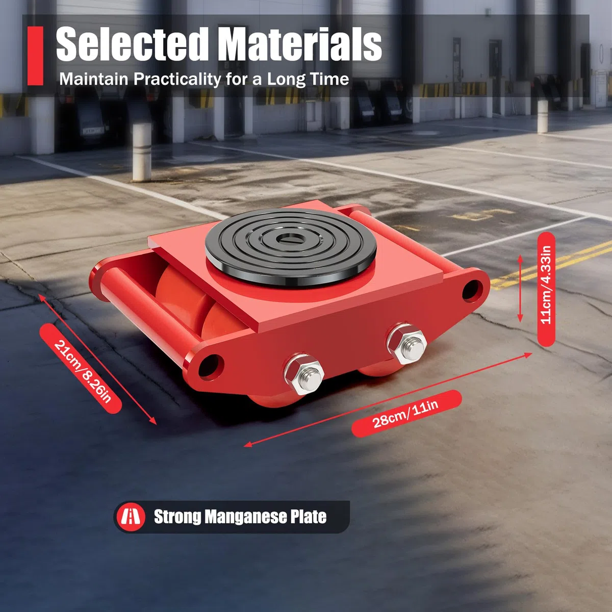 6 * Panzerrollen Roller Transportfahrwerk, Maschinentransport Industrieroller mit 4 PU-Richtungsräder Roller Drehplatte Möbeltransporthilfe Transportroller (6T Rot)
