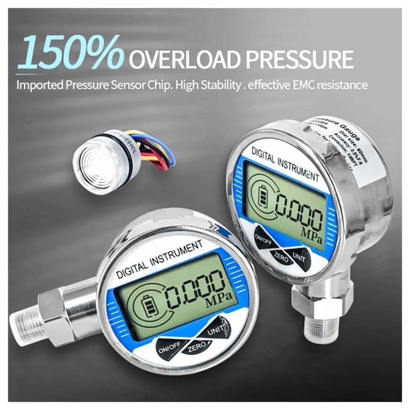 Druckregler, Digitales hydraulisches Manometer M20 * 1,5 Wasserdruckmessrät, Luft-Öl-Manometer 60 mm radiales digitales Manometer for flüssin Kraftstoff(M20-1.5Radial,0-1Mpa)