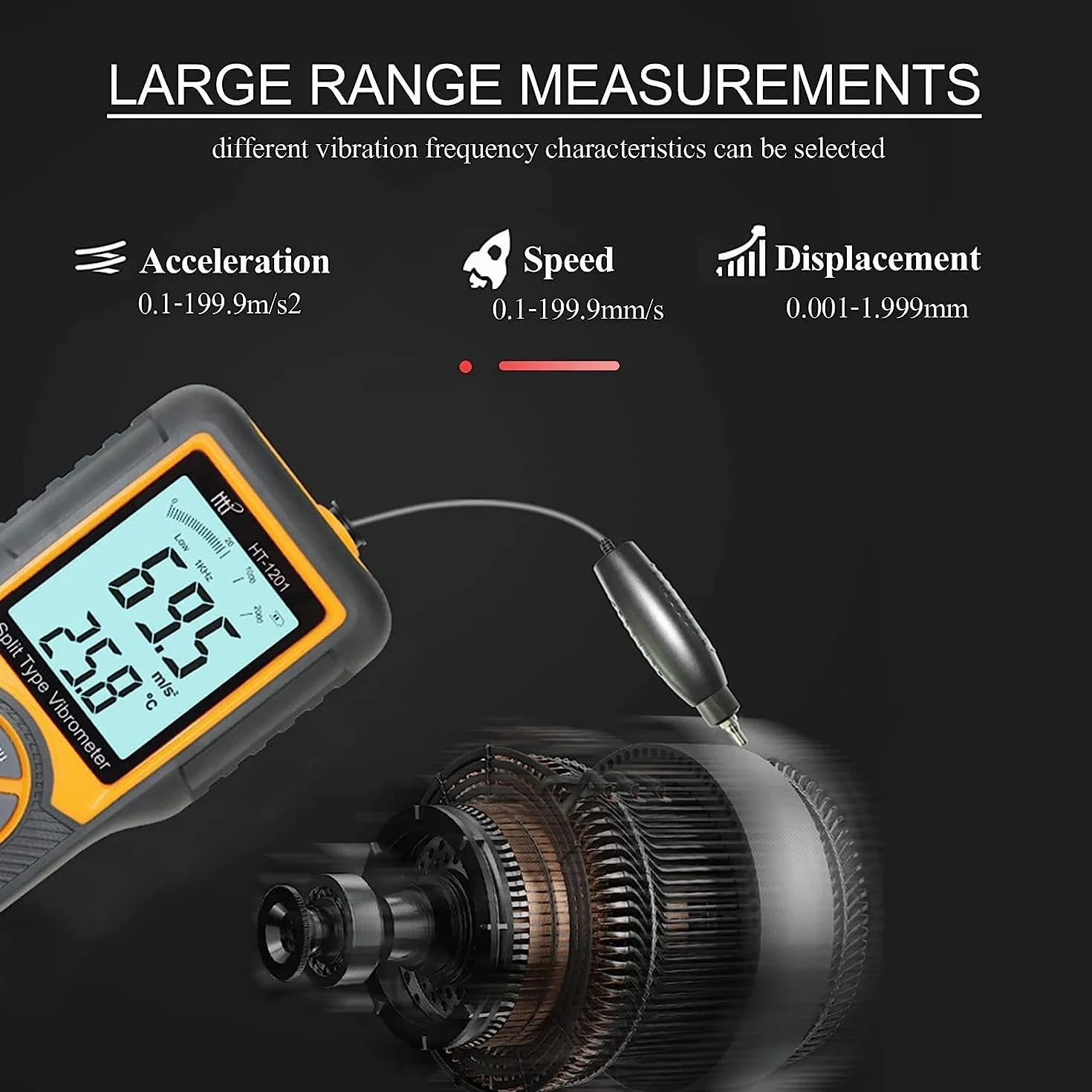Vibrationstester, Vibrationsmesser, digitales Vibrationsmessgerät mit Sonde und Griff, für mechanische Fertigung, elektrische Leistung, Chemiebau