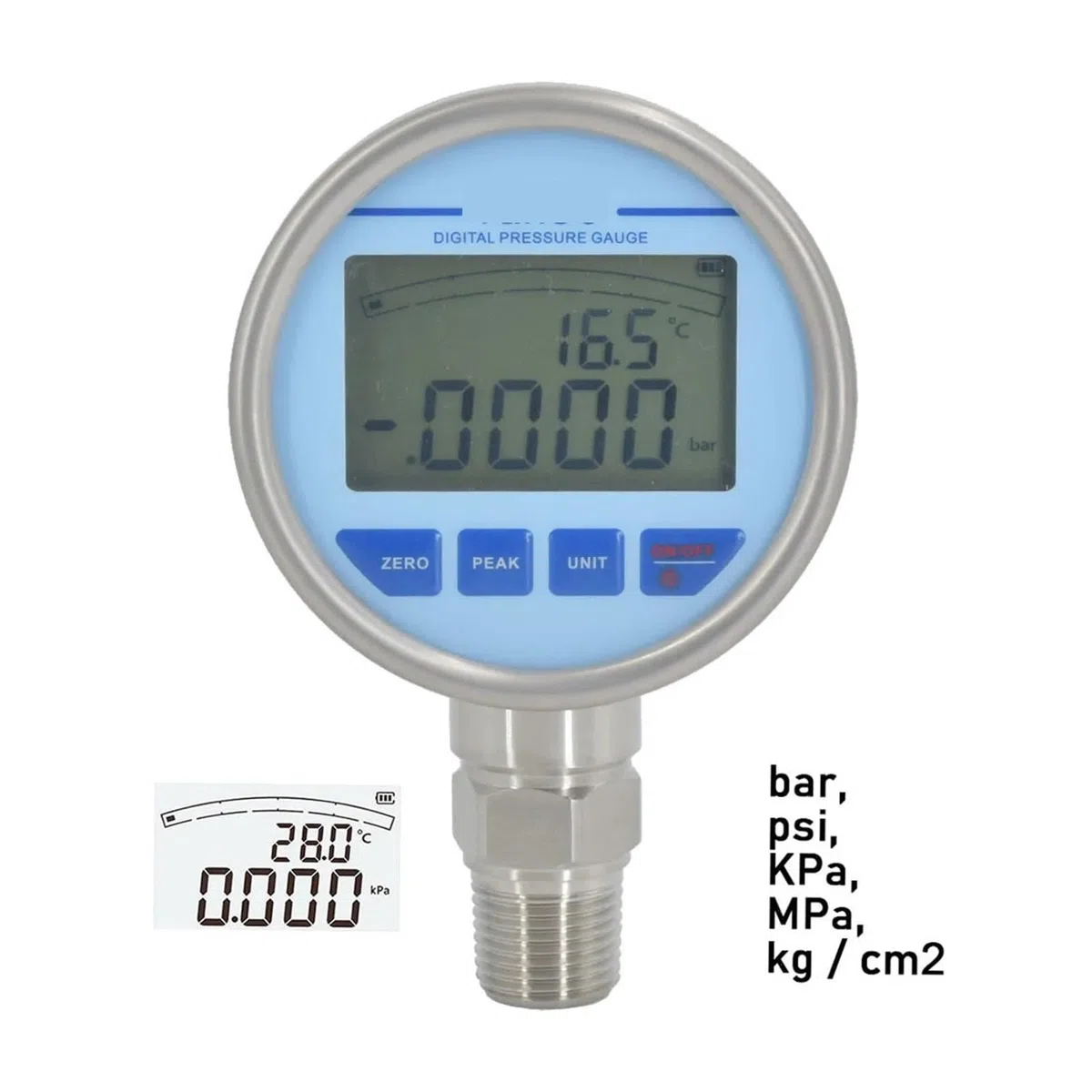 Digitales Manometer, DR3710 Edelstahl-Membrandruckmessgerät, Flüssigkeitsmanometer mit Temperatur(0-600KPa)