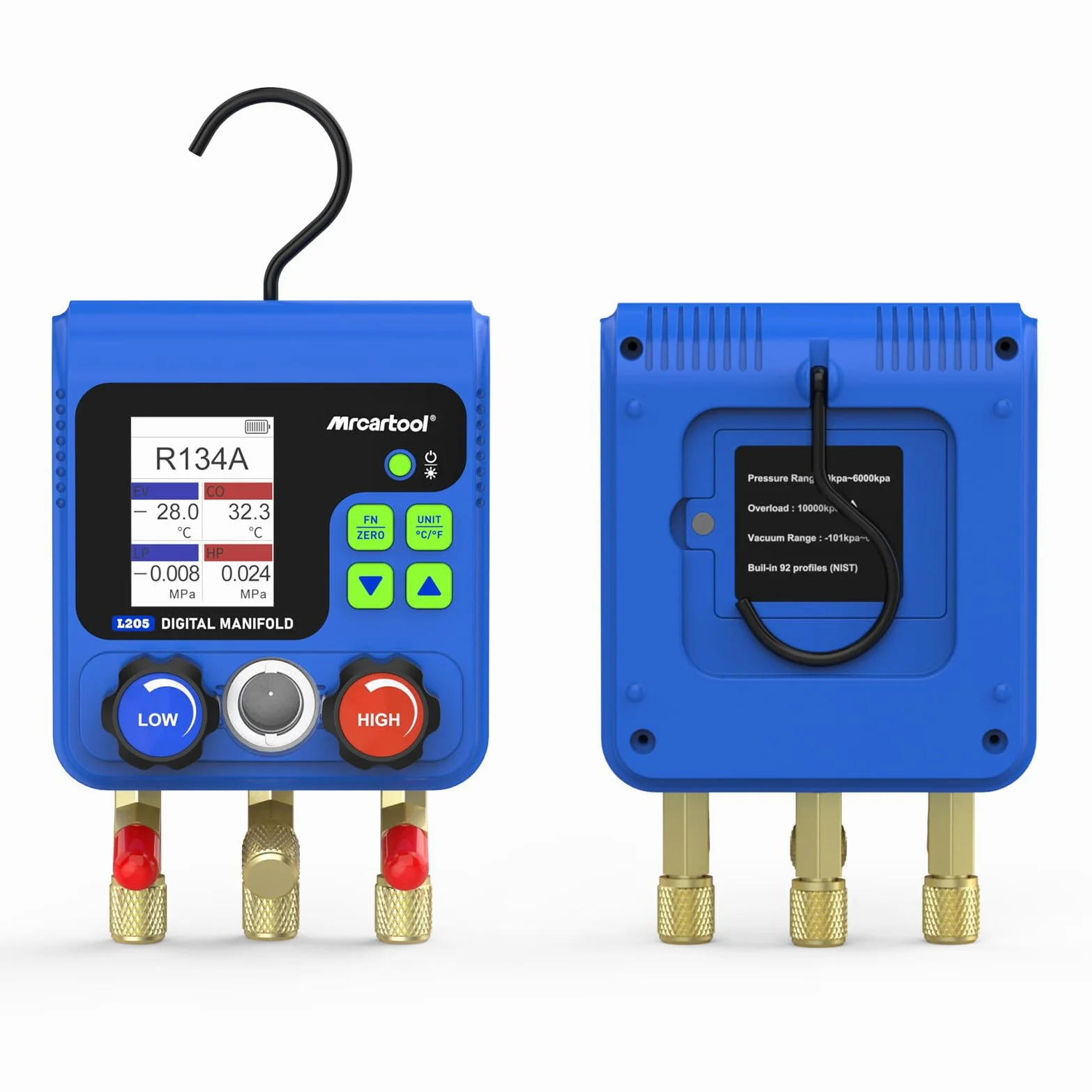 L205 Digitales Kältemittelmessgerät Vakuumpumpe Klimaanlage 92 Kältemittel Daten Manifold Gauge Set Druck-Temperatur-Lecktester für HVAC Kältetechnik R134A R32 R410