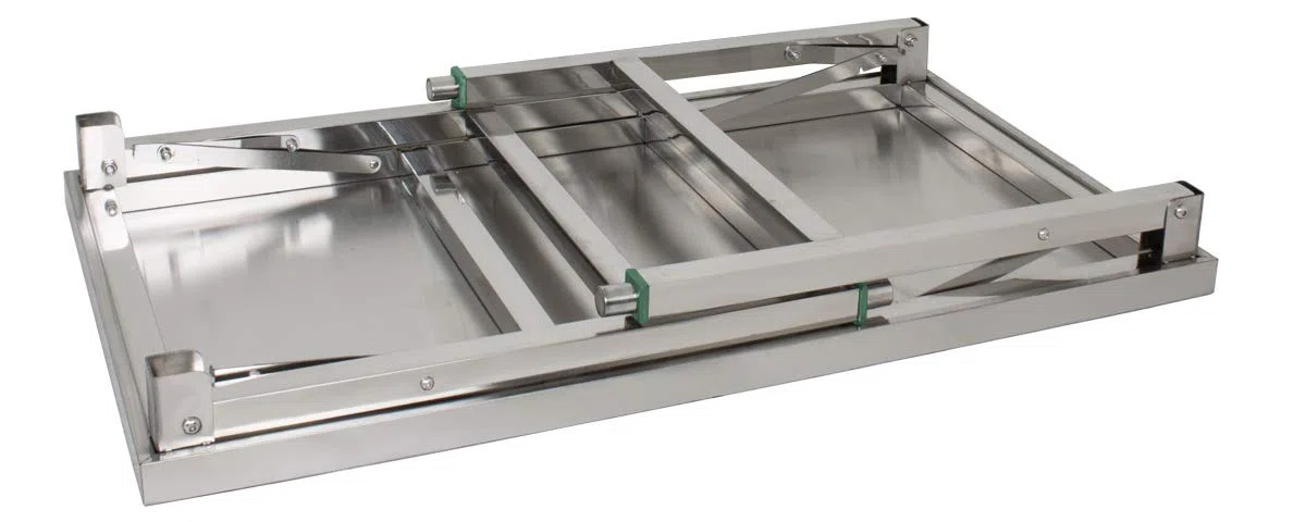 Beeketal 'BA90-70K' Edelstahl Küchen Arbeitstisch klappbar mit 110 kg Tragkraft und justierbaren Stellfüßen, Abmessung Klapptisch aufgebaut (L/B/H): ca. 900 x 690 x 800 mm