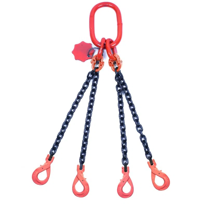Kettengehänge 4-Strang 8mm x 2m mit Gabelkopfhaken Selbstschließend - Hochfest Anschlagkette - Krankette Verzinkte Robuste Ausführung - Kette Güteklasse 8 für Kräne