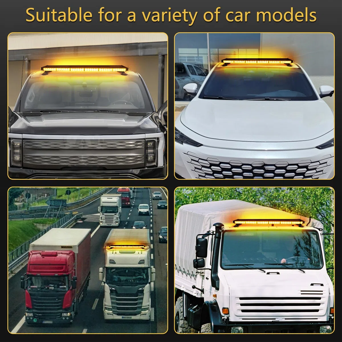 95cm 80LED Rundumleuchte - 12/24V Amber Warnleuchte Blinklicht, 16 Modi Wiederherstellungswarnung gelbes Magnet Notfallblinklampe für Truck Traktor Emergency KFZ LKW (Gelb)