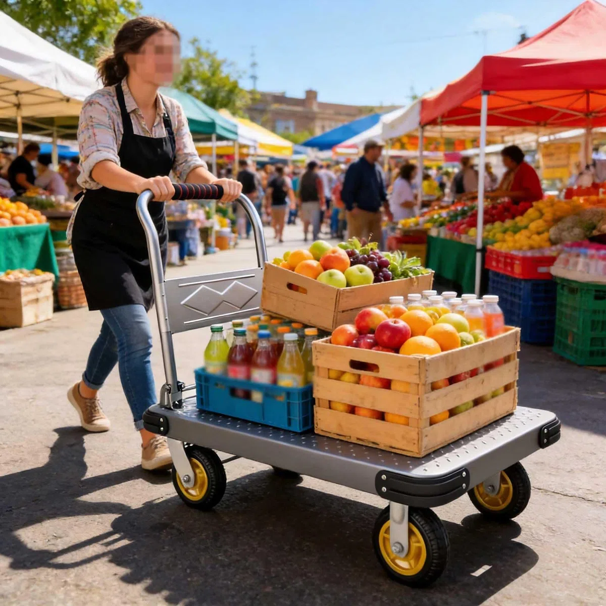 Plattformwagen Klappbar 500kg, Transportwagen, Robuster Wagen Zum Bewegen Schwerer Gegenstände, Rollwagen für Lager, Möbel & Haushaltsgeräte(Size:90x60cm)