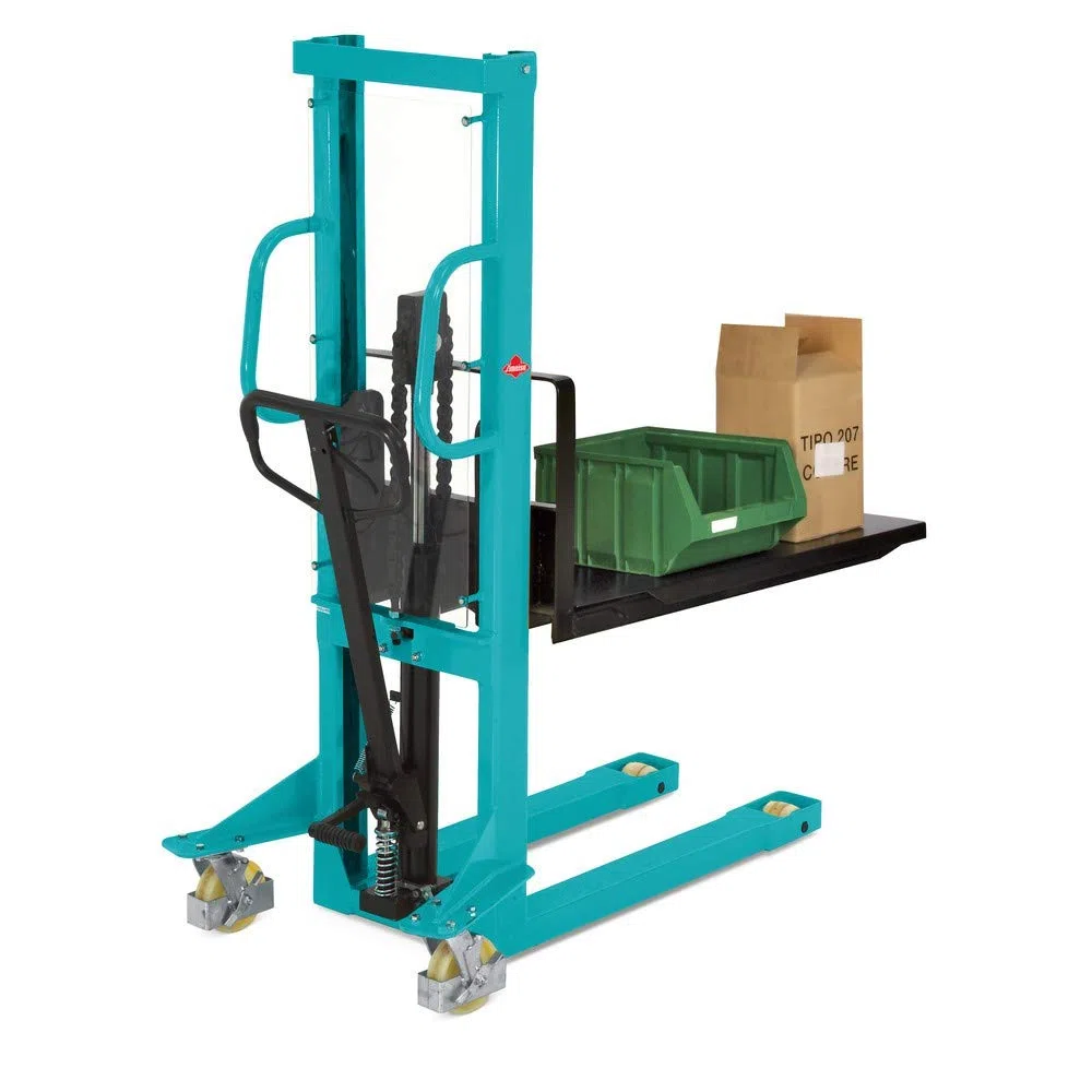 Ameise Hydraulik-Stapler PSM | 1.000 kg Tragkraft | 1.600 mm Hubhöhe | 1.100 mm Gabellänge | Einfach-Hubgerüst | Hochleistungs-Hydraulikpumpe | Hochhubwagen manuell |Stahlkonstruktion |Türkisblau