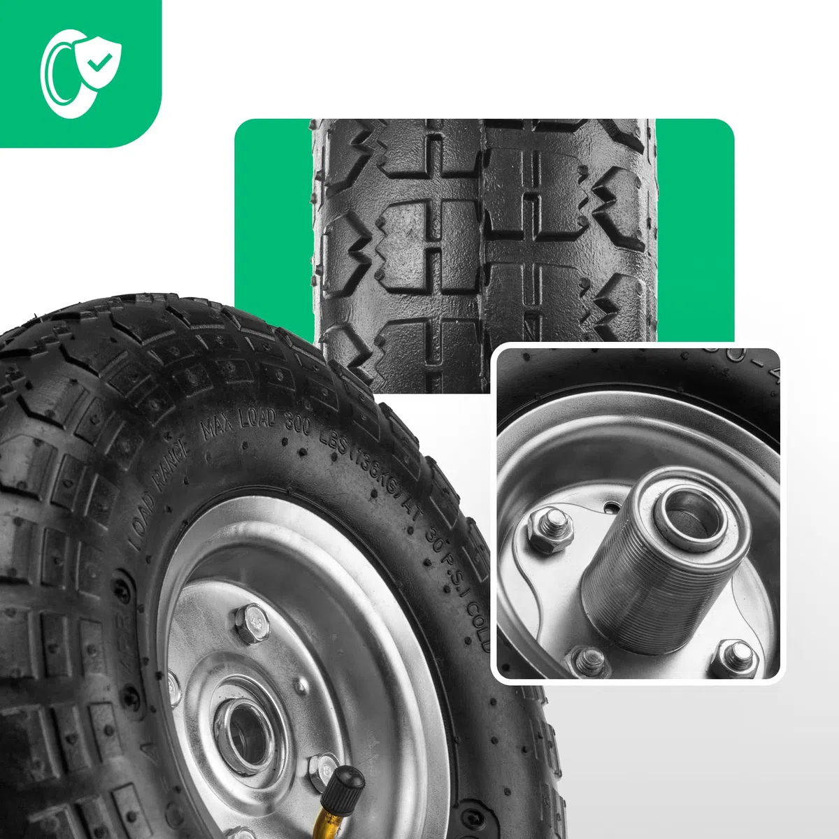 Aufblasbares Rad 4,10/3,50-4 (x2) Nabe 55 mm und Bohrung 20 mm – für Sackkarre, Wagen, Schubkarre usw. Komplettrad: Reifen + Schlauch mit gebogenem Ventil + Stahlfelge. MOOVMOOV